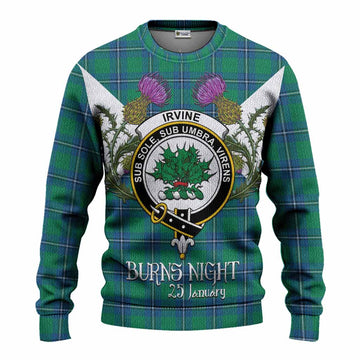 Irvine Tartan Family Crest Knitted Sweater Scottish Burns Night Thistle Floral