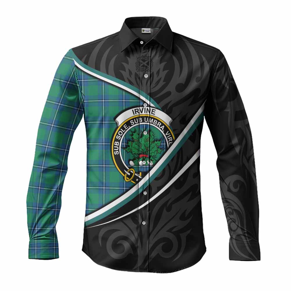 Irvine Tartan Family Crest Long Sleeve Button Shirts Celtic Scottish Thistle Floral - Tartan Vibes Clothing