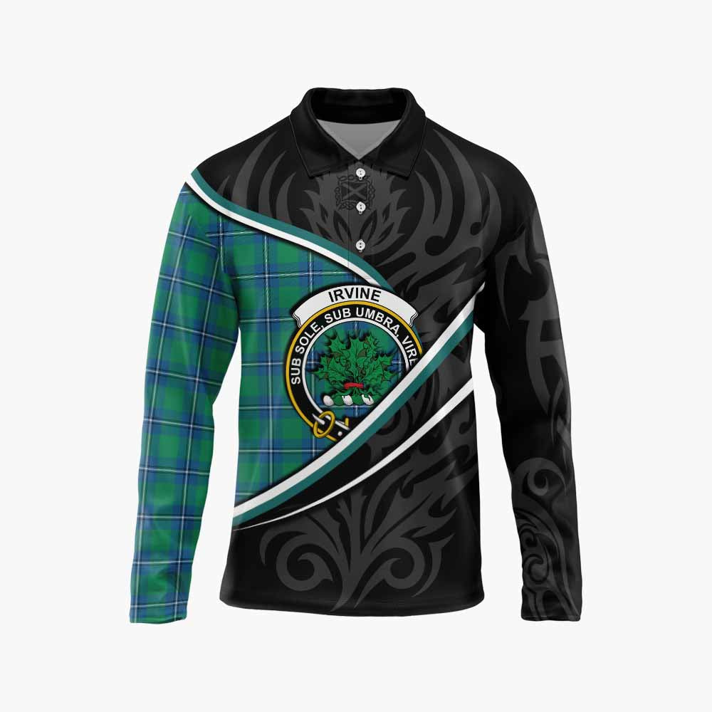 Irvine Tartan Family Crest Long Sleeve Polo Shirt Celtic Scottish Thistle Floral - Tartan Vibes Clothing