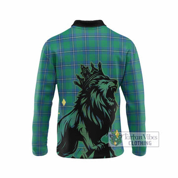 Irvine Tartan Family Crest Long Sleeve Polo Shirt Crowned Lion Roaring