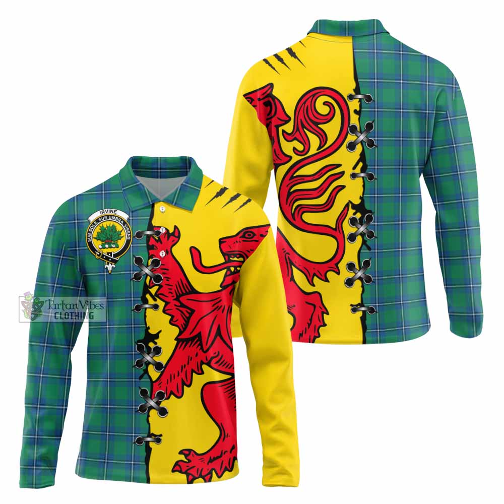 Irvine Tartan Family Crest Long Sleeve Polo Shirt Lion Rampant Honor - Tartan Vibes Clothing