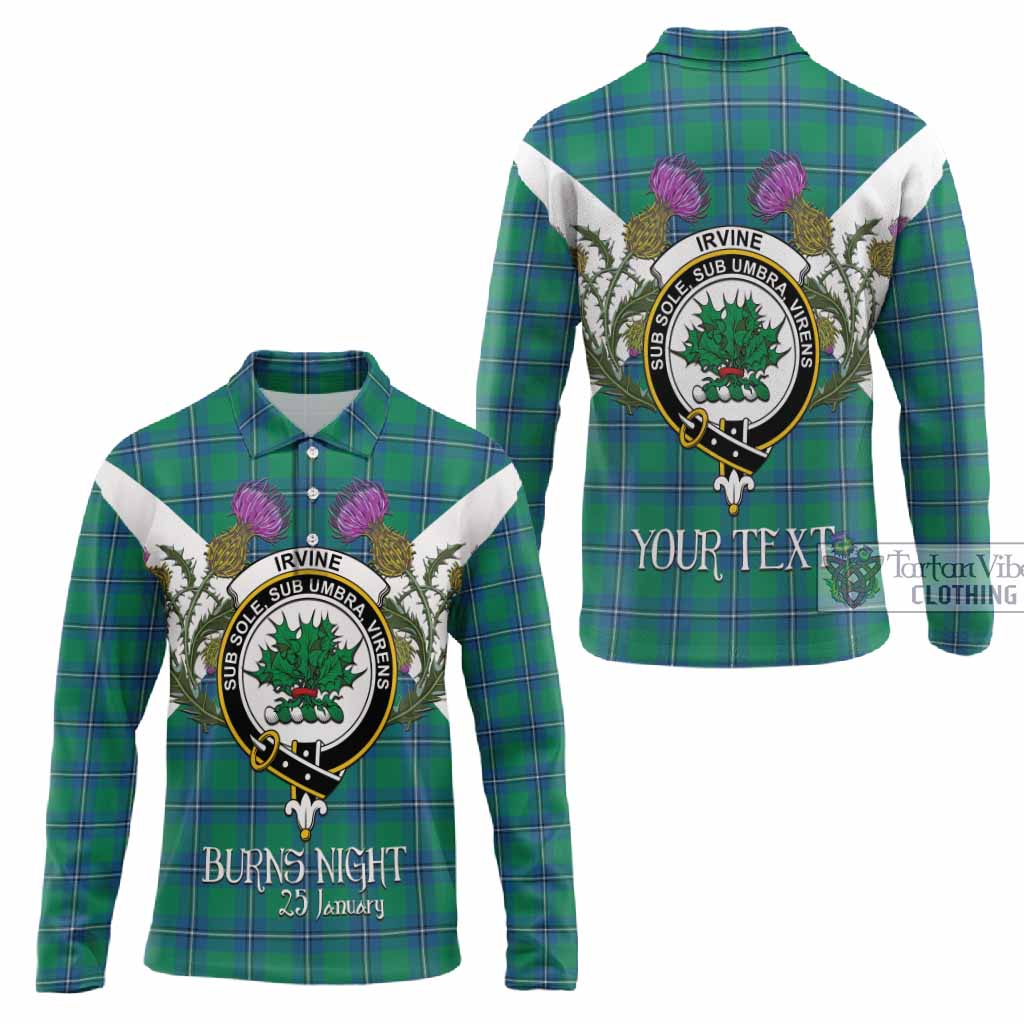Irvine Tartan Family Crest Long Sleeve Polo Shirt Scottish Burns Night Thistle Floral