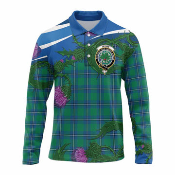 Irvine Tartan Family Crest Long Sleeve Polo Shirt Thistle in Minimalism