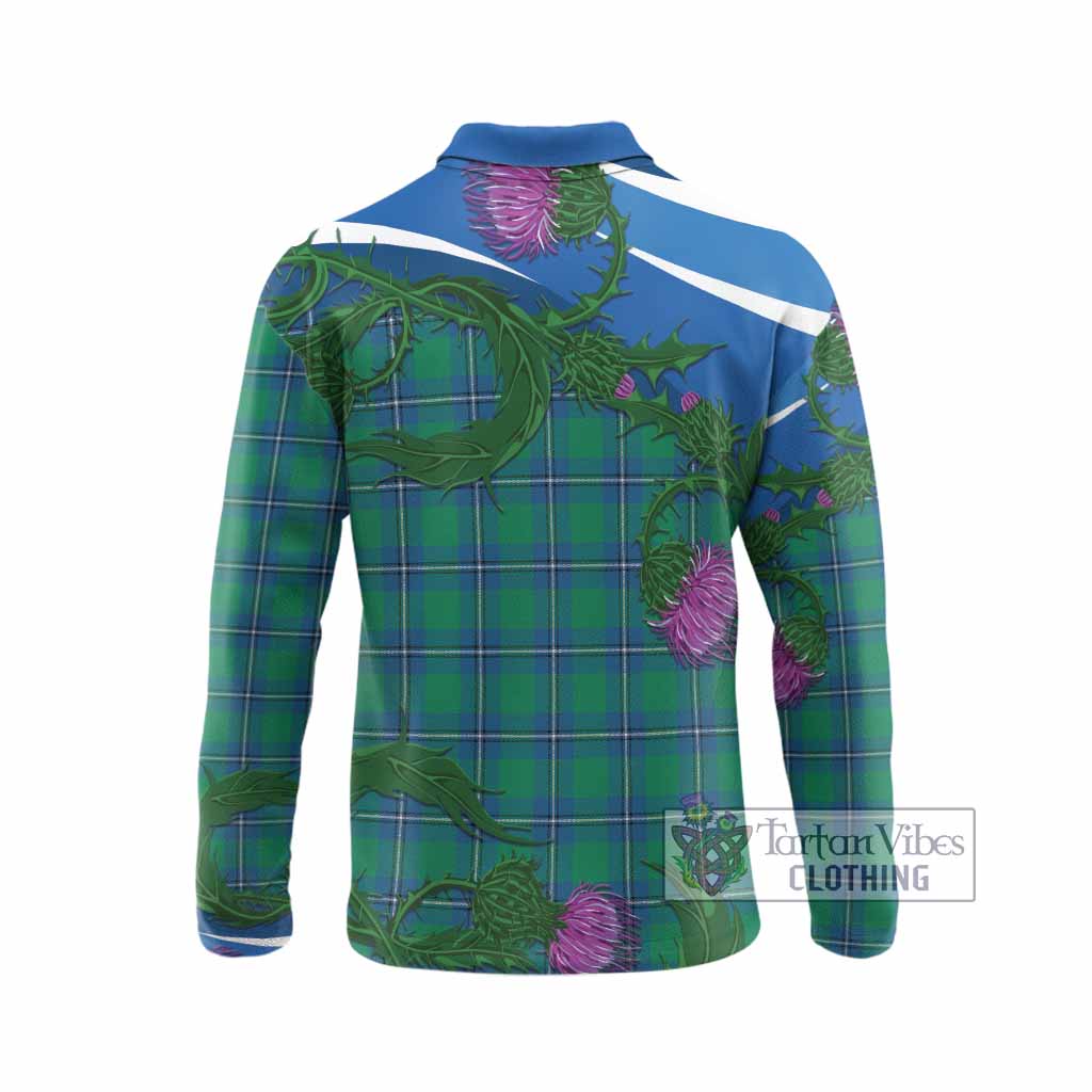 Irvine Tartan Family Crest Long Sleeve Polo Shirt Thistle in Minimalism