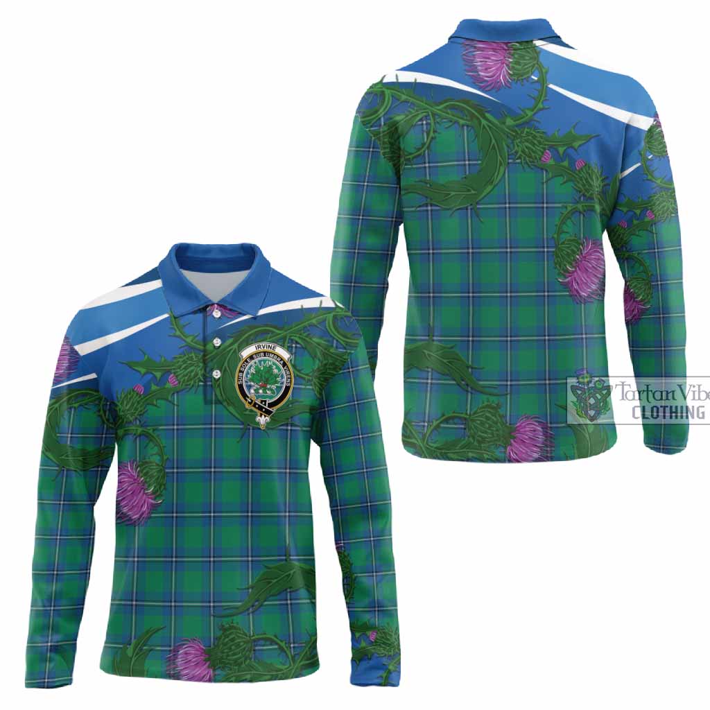 Irvine Tartan Family Crest Long Sleeve Polo Shirt Thistle in Minimalism