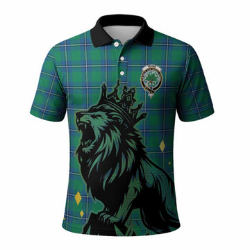 Irvine Tartan Family Crest Polo Shirt Crowned Lion Roaring