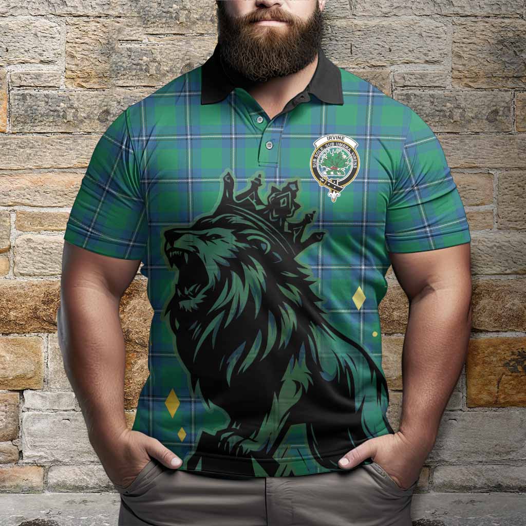 Irvine Tartan Family Crest Polo Shirt Crowned Lion Roaring