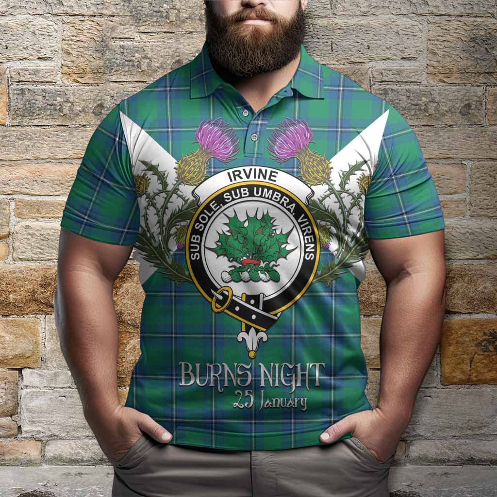 Irvine Tartan Family Crest Polo Shirt Scottish Burns Night Thistle Floral