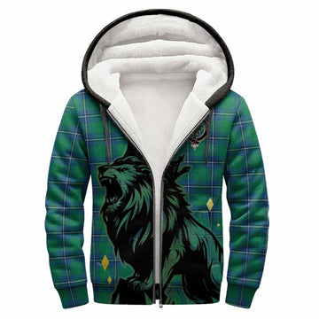 Irvine Tartan Family Crest Sherpa Hoodie Crowned Lion Roaring