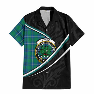 Irvine Tartan Family Crest Short Sleeve Button Shirt Celtic Scottish Thistle Floral - Tartan Vibes Clothing