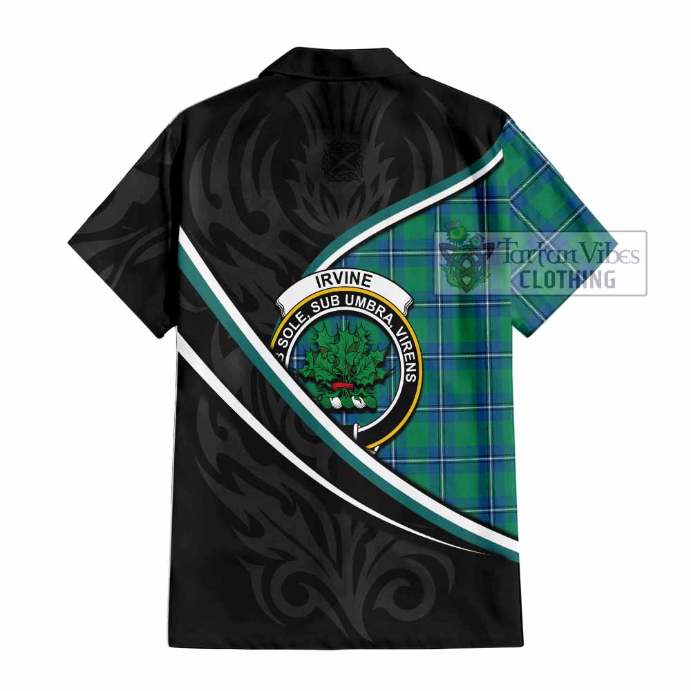 Irvine Tartan Family Crest Short Sleeve Button Shirt Celtic Scottish Thistle Floral - Tartan Vibes Clothing