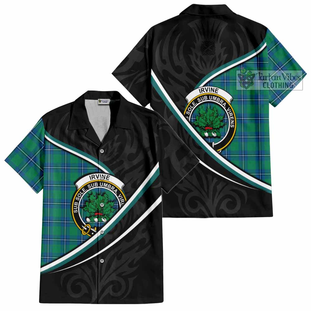Irvine Tartan Family Crest Short Sleeve Button Shirt Celtic Scottish Thistle Floral - Tartan Vibes Clothing
