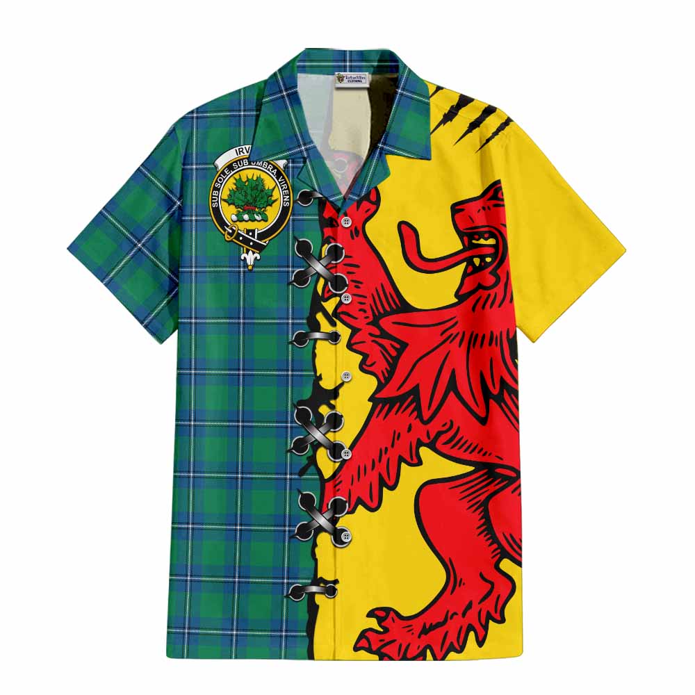 Irvine Tartan Family Crest Short Sleeve Button Shirt Lion Rampant Honor - Tartan Vibes Clothing