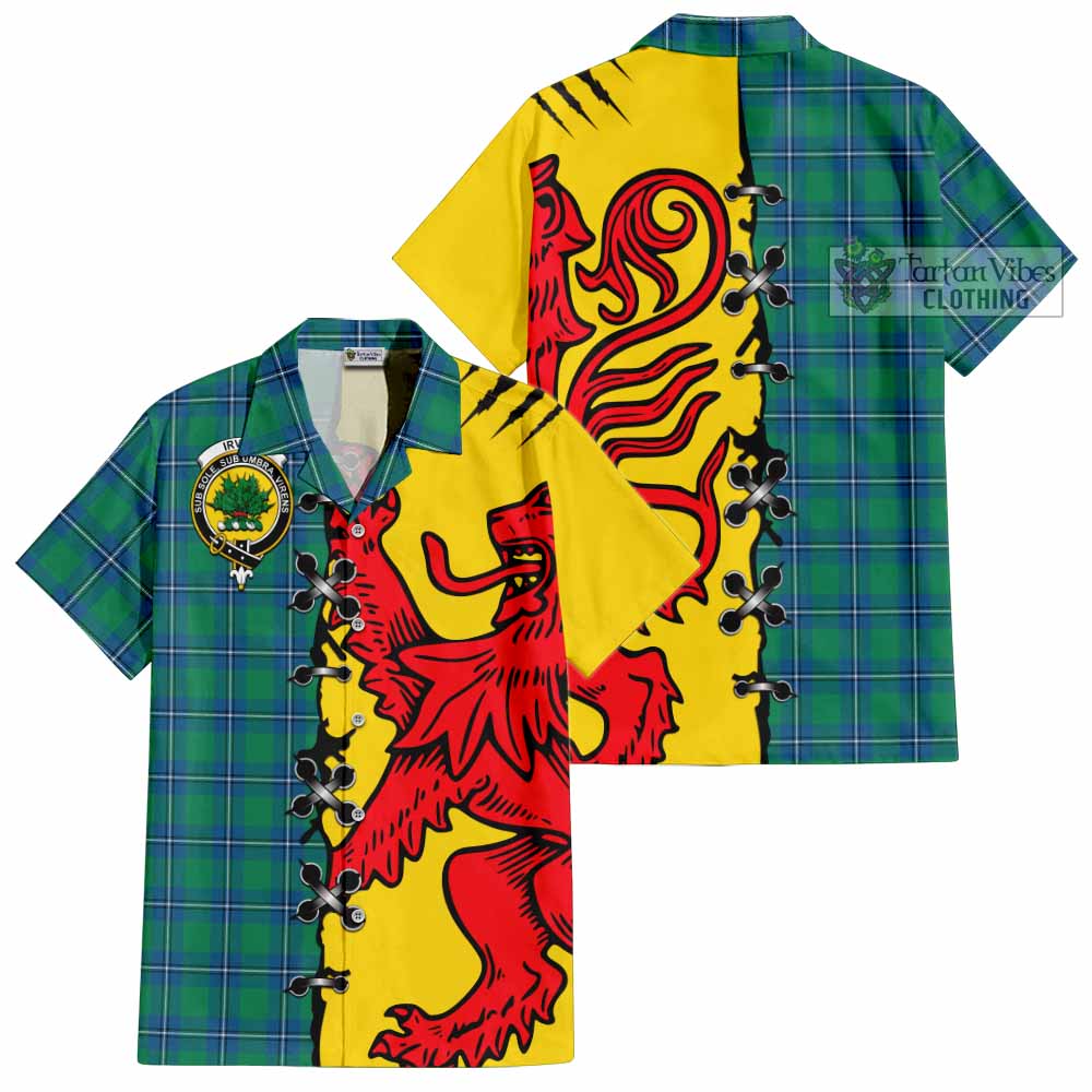 Irvine Tartan Family Crest Short Sleeve Button Shirt Lion Rampant Honor - Tartan Vibes Clothing