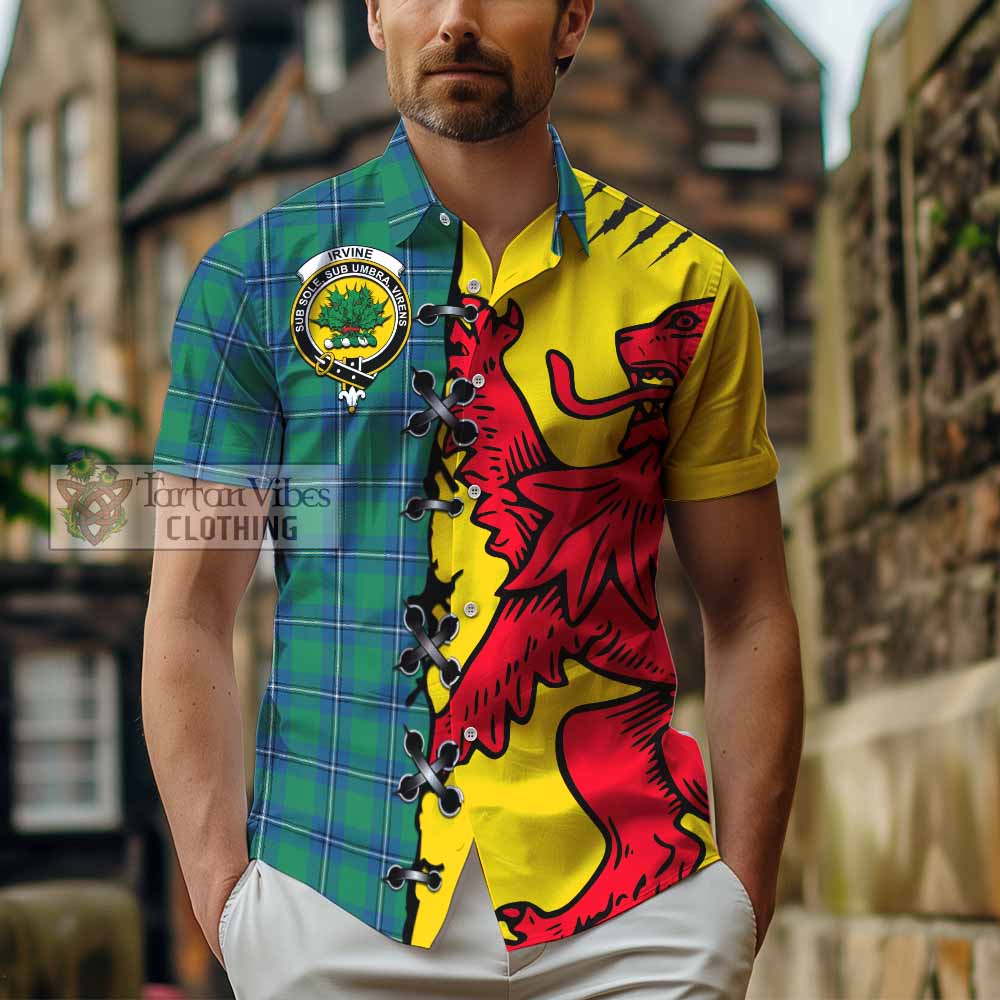 Irvine Tartan Family Crest Short Sleeve Button Shirt Lion Rampant Honor - Tartan Vibes Clothing