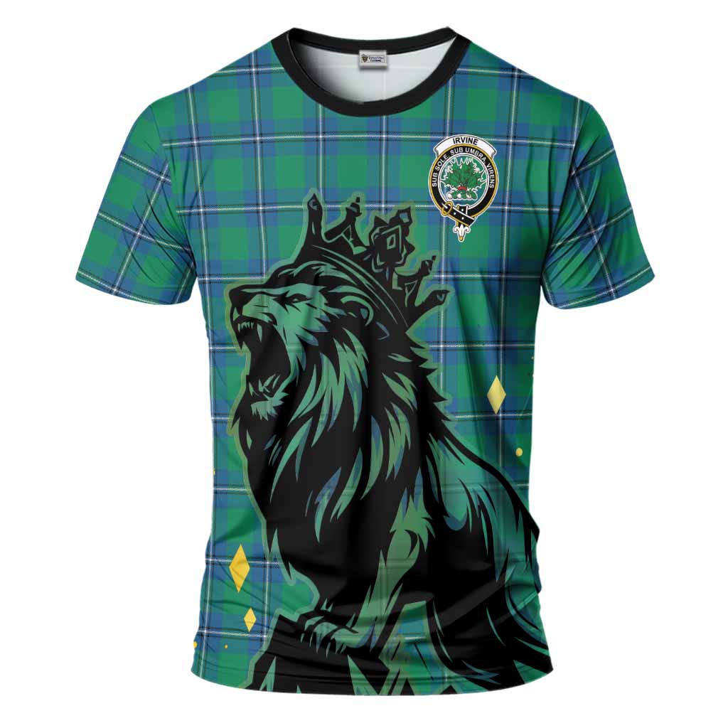 Irvine Tartan Family Crest T-Shirt Crowned Lion Roaring