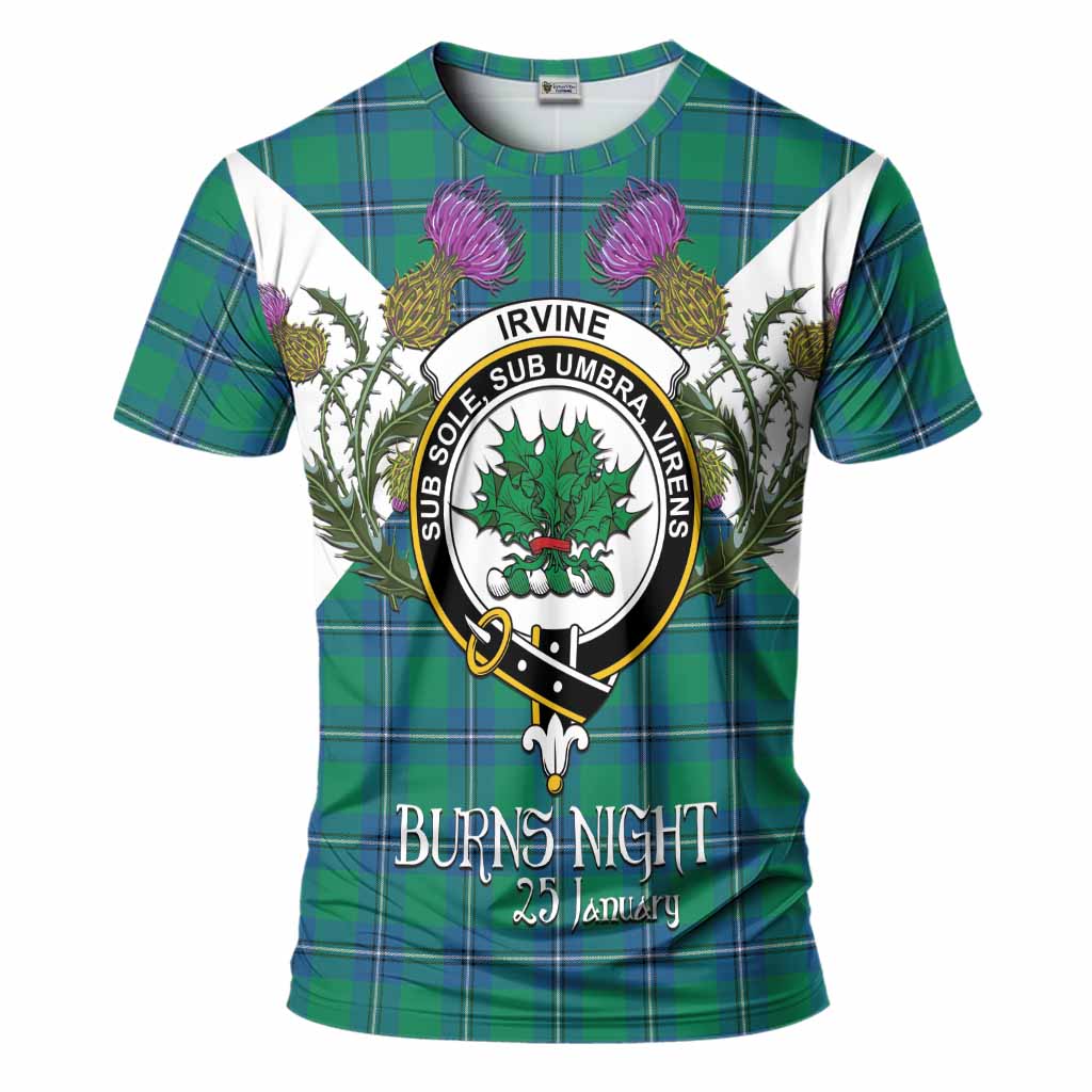 Irvine Tartan Family Crest T-Shirt Scottish Burns Night Thistle Floral