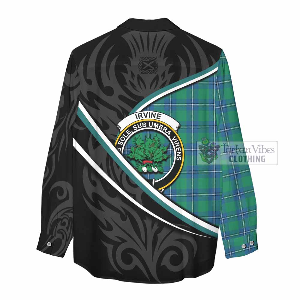 Irvine Tartan Family Crest Women Casual Shirt Celtic Scottish Thistle Floral - Tartan Vibes Clothing
