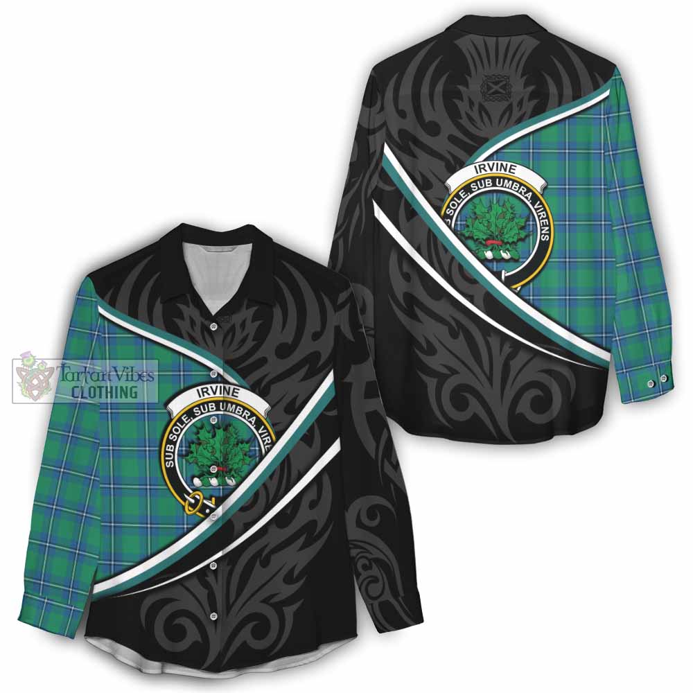 Irvine Tartan Family Crest Women Casual Shirt Celtic Scottish Thistle Floral - Tartan Vibes Clothing