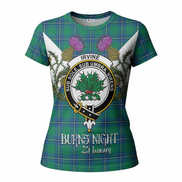 Irvine Tartan Family Crest Women T shirt Scottish Burns Night Thistle Floral