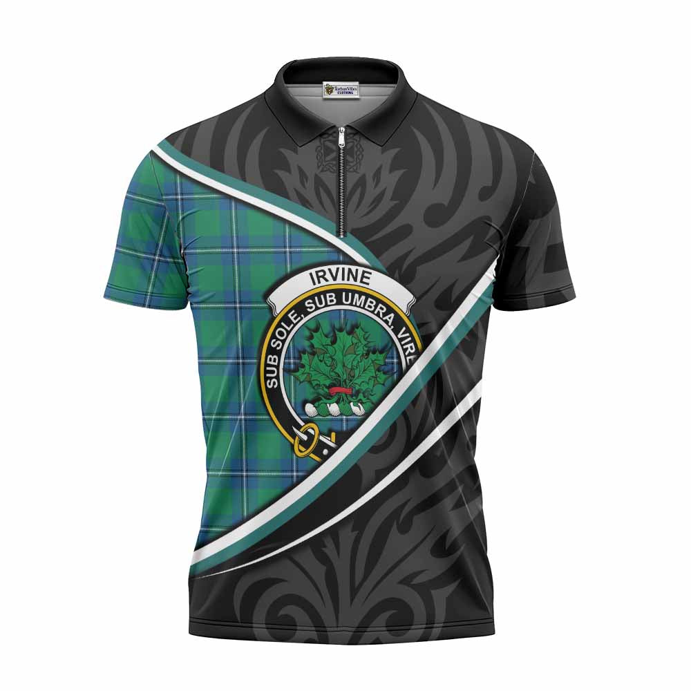 Irvine Tartan Family Crest Zipper Polo Shirt Celtic Scottish Thistle Floral - Tartan Vibes Clothing