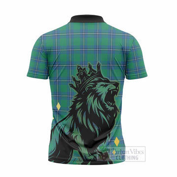 Irvine Tartan Family Crest Zipper Polo Shirt Crowned Lion Roaring