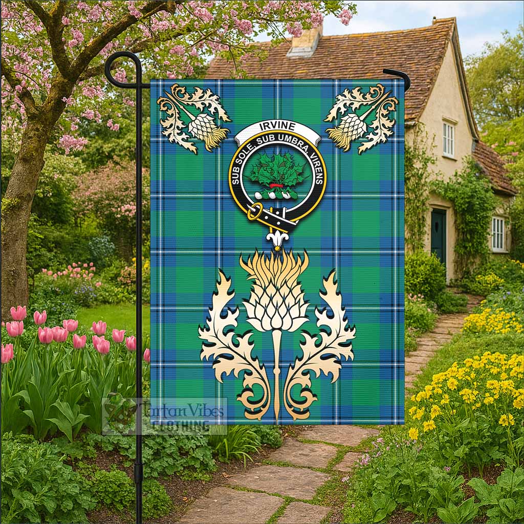 Irvine Tartan Garden Flag with Golden Regal Scottish Thistle Emblem - Tartan Vibes Clothing