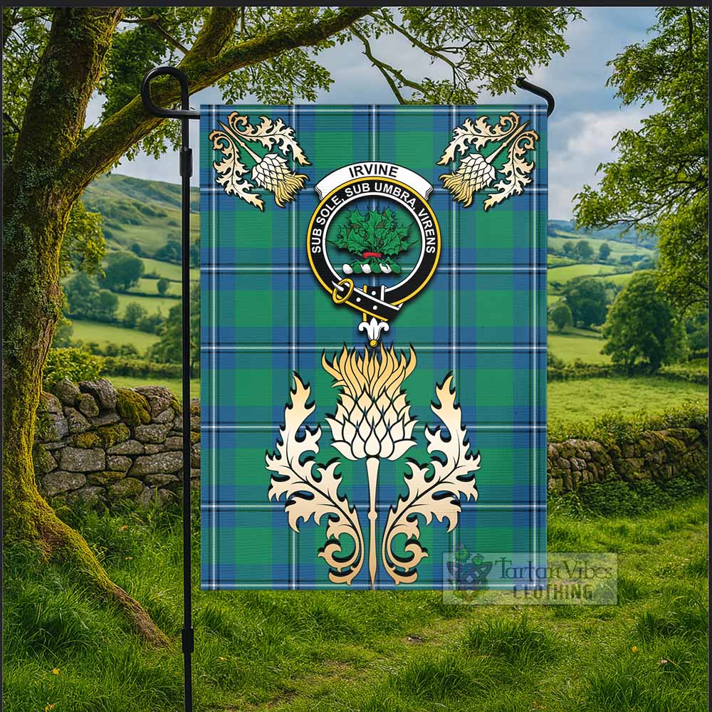Irvine Tartan Garden Flag with Golden Regal Scottish Thistle Emblem - Tartan Vibes Clothing