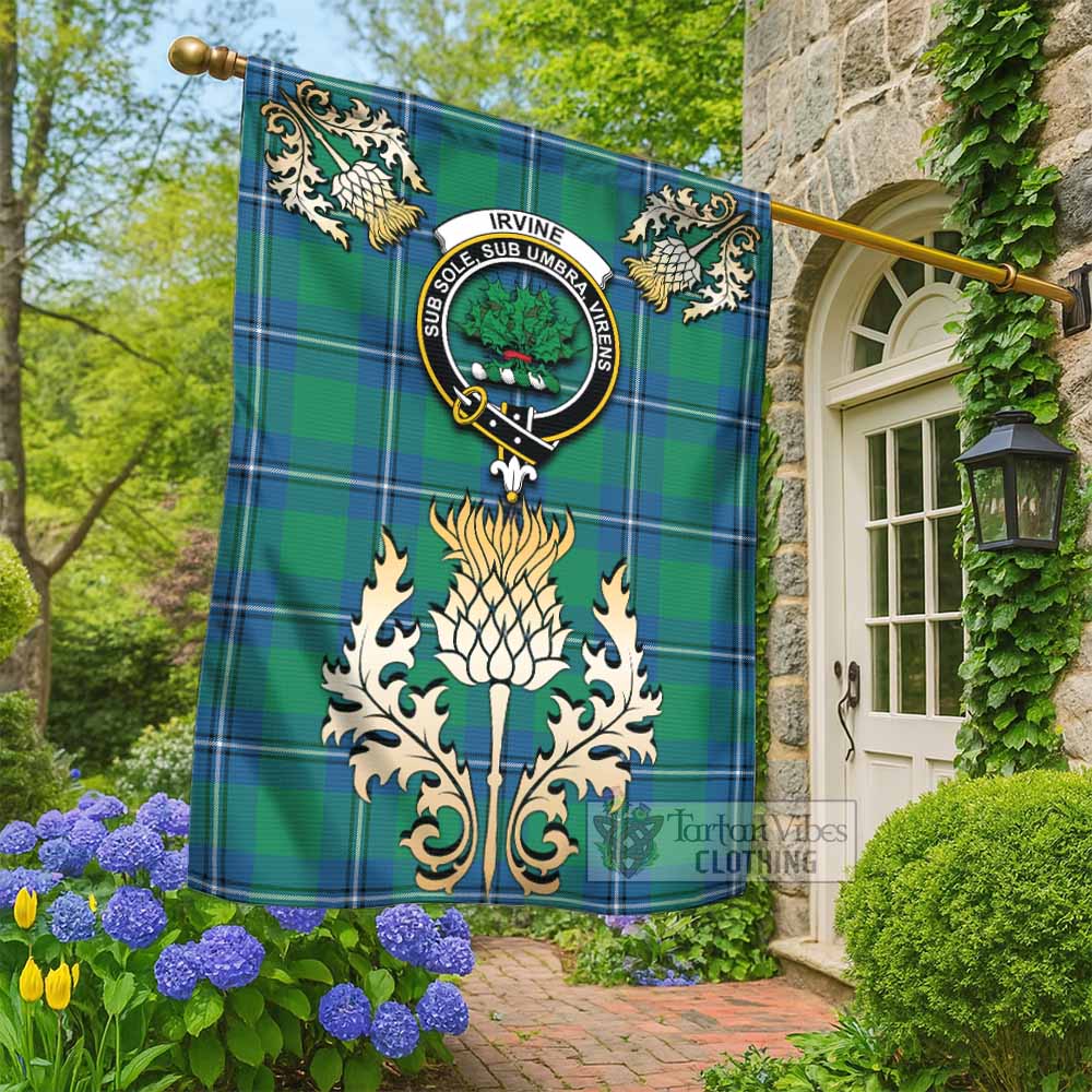 Irvine Tartan Garden Flag with Golden Regal Scottish Thistle Emblem - Tartan Vibes Clothing