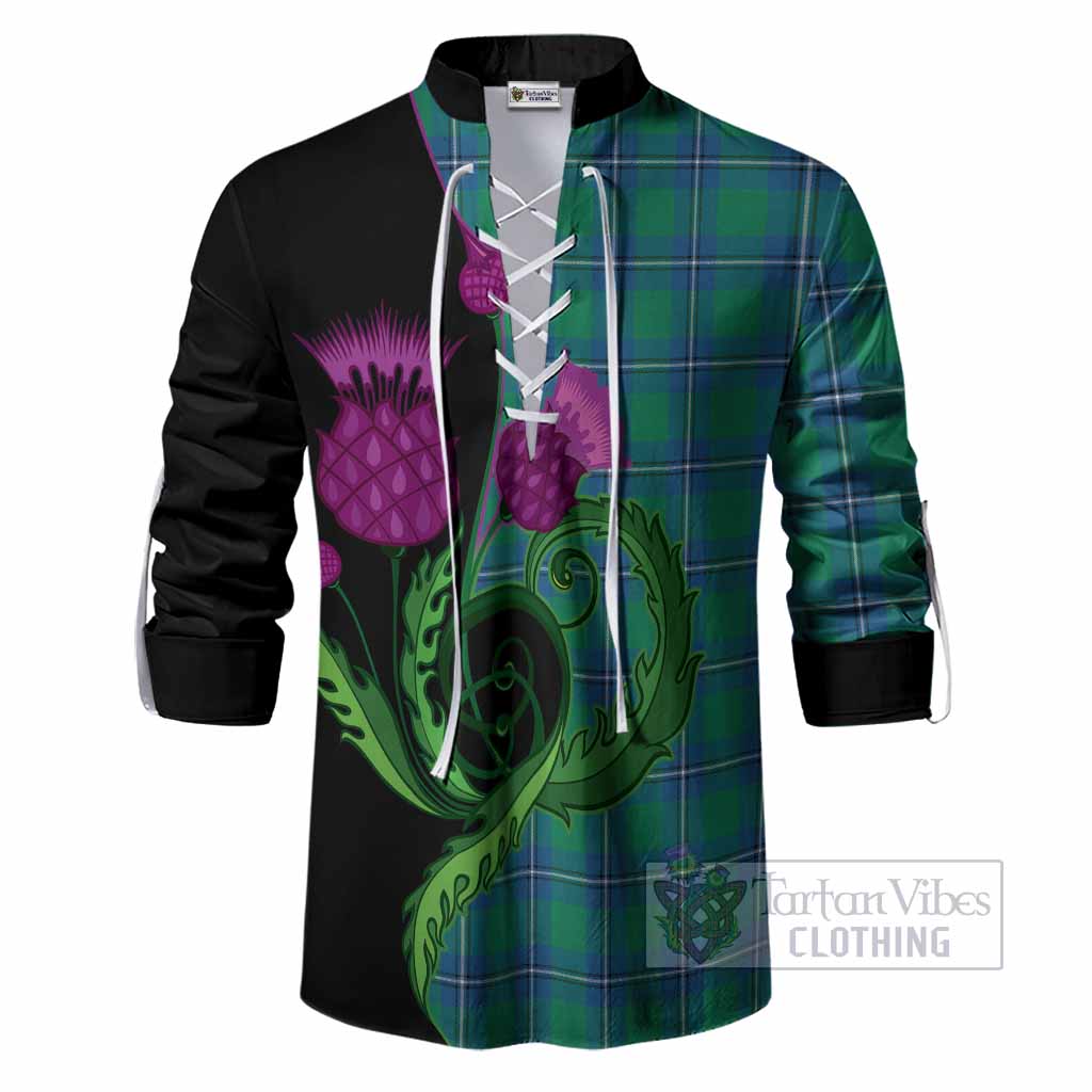 Irvine Tartan Ghillie Shirt Traditional Scottish Thistle