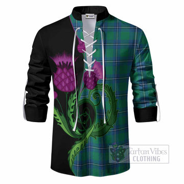 Irvine Tartan Ghillie Shirt Traditional Scottish Thistle