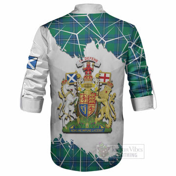 Irvine Tartan Ghillie Shirt with Family Crest and Lion Rampant Grunge Style