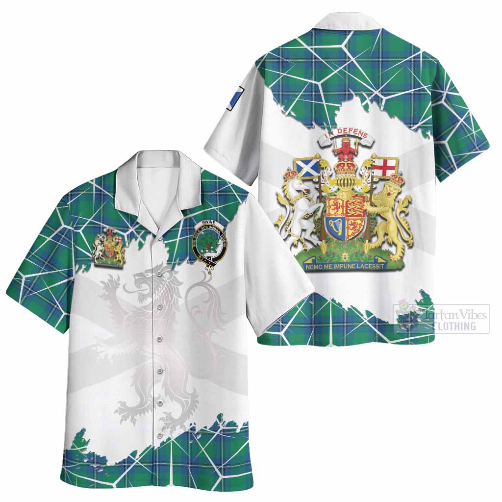 Irvine Tartan Hawaiian Shirt with Family Crest and Lion Rampant Grunge Style