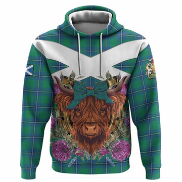 Irvine Tartan Hoodie Scottish Thistle Heilan Coo
