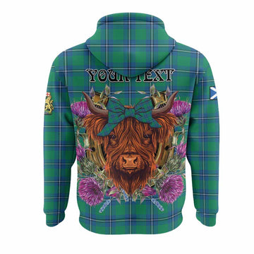 Irvine Tartan Hoodie Scottish Thistle Heilan Coo