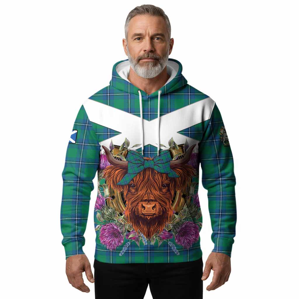 Irvine Tartan Hoodie Scottish Thistle Heilan Coo