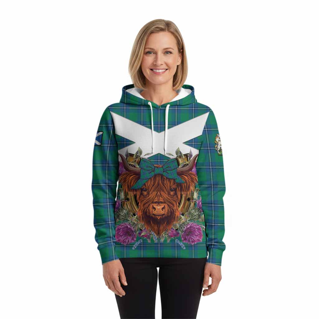 Irvine Tartan Hoodie Scottish Thistle Heilan Coo