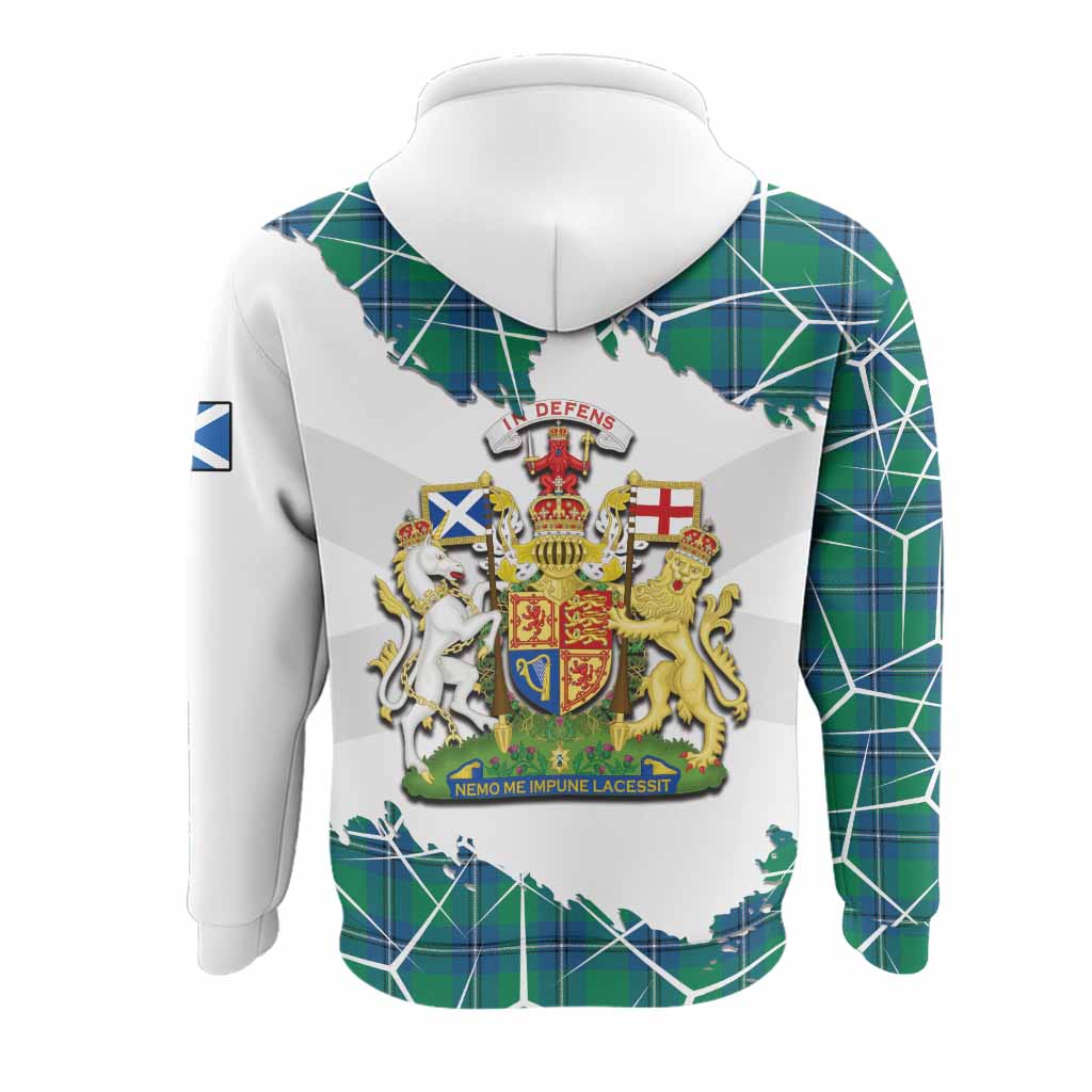 Irvine Tartan Hoodie with Family Crest and Lion Rampant Grunge Style