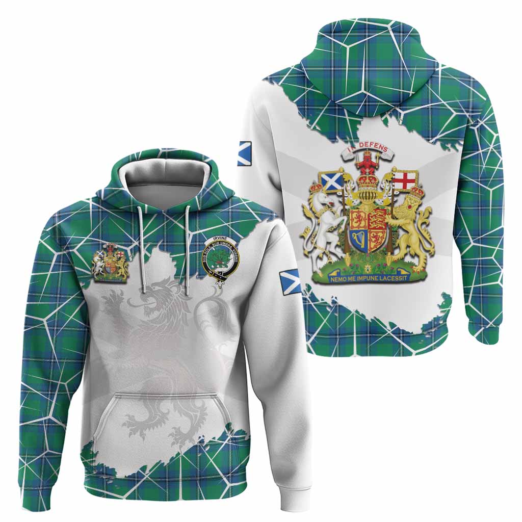 Irvine Tartan Hoodie with Family Crest and Lion Rampant Grunge Style