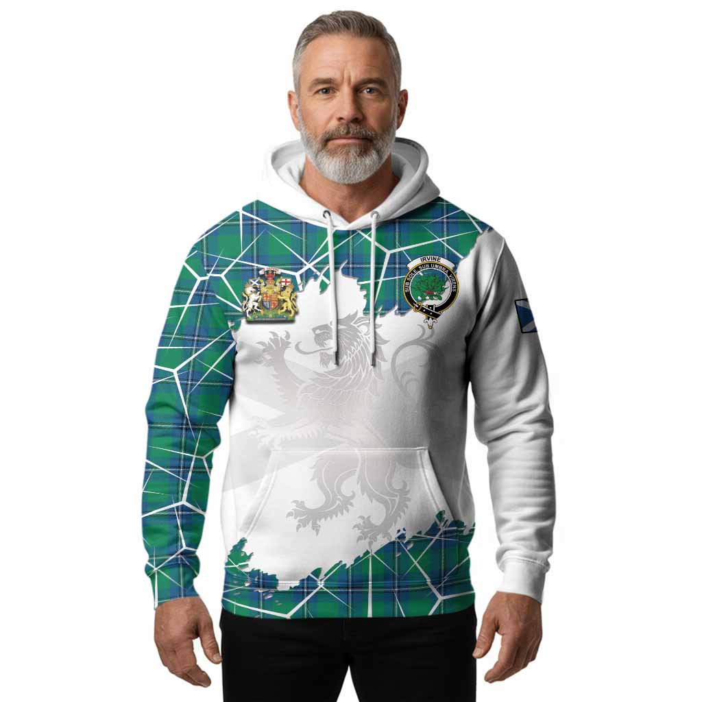 Irvine Tartan Hoodie with Family Crest and Lion Rampant Grunge Style