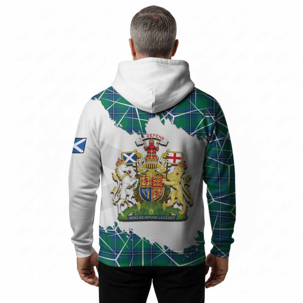 Irvine Tartan Hoodie with Family Crest and Lion Rampant Grunge Style