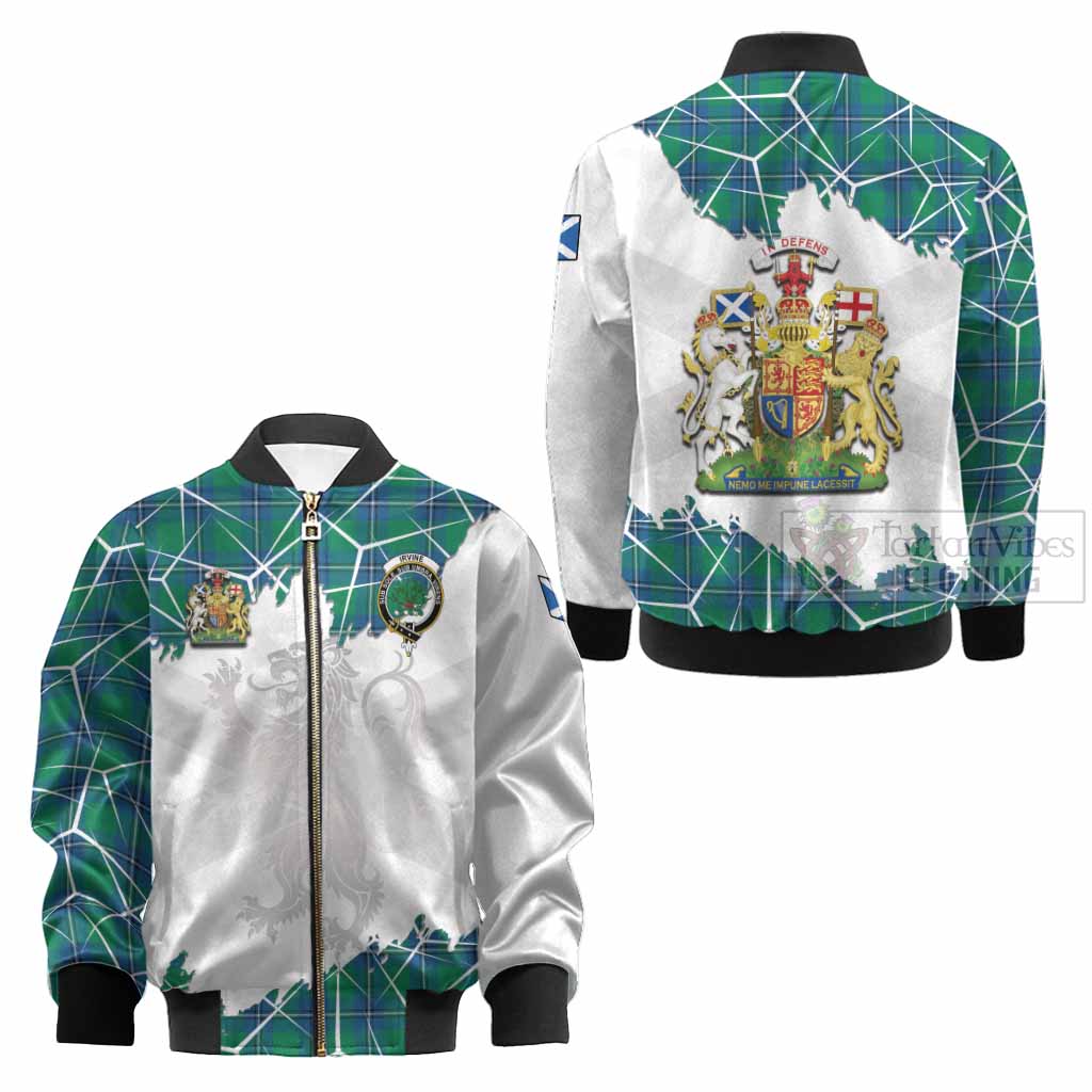 Irvine Tartan Kid Bomber Jacket with Family Crest and Lion Rampant Grunge Style
