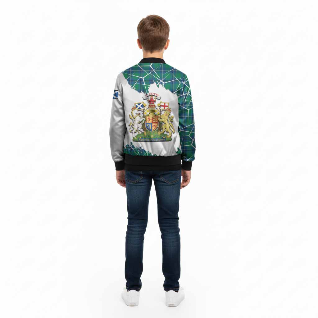 Irvine Tartan Kid Bomber Jacket with Family Crest and Lion Rampant Grunge Style