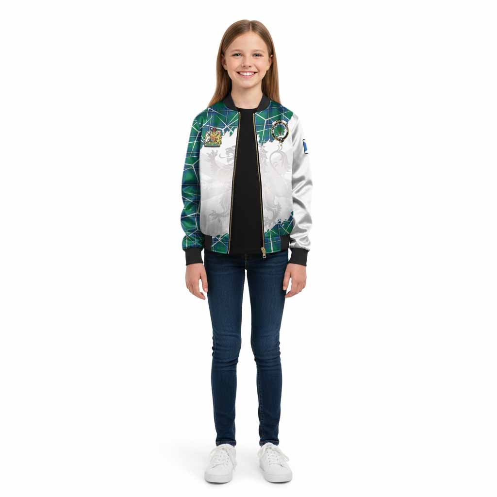 Irvine Tartan Kid Bomber Jacket with Family Crest and Lion Rampant Grunge Style