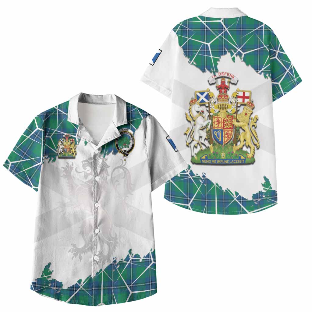 Irvine Tartan Kid Hawaiian Shirt with Family Crest and Lion Rampant Grunge Style