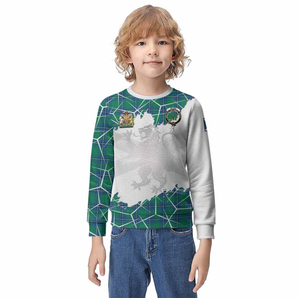 Irvine Tartan Kid Knitted Sweatshirt with Family Crest and Lion Rampant Grunge Style