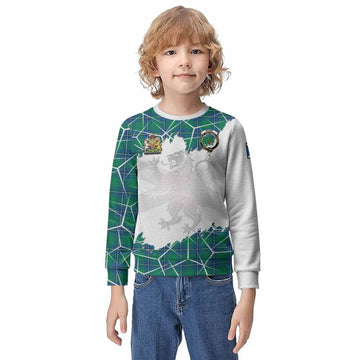 Irvine Tartan Kid Knitted Sweatshirt with Family Crest and Lion Rampant Grunge Style