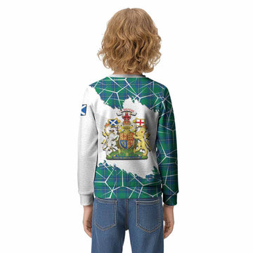 Irvine Tartan Kid Knitted Sweatshirt with Family Crest and Lion Rampant Grunge Style
