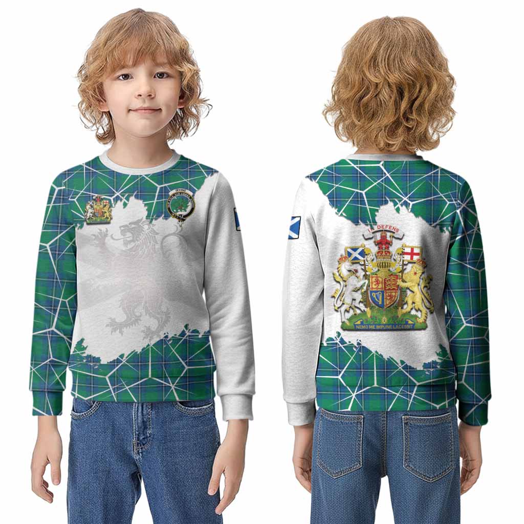 Irvine Tartan Kid Knitted Sweatshirt with Family Crest and Lion Rampant Grunge Style