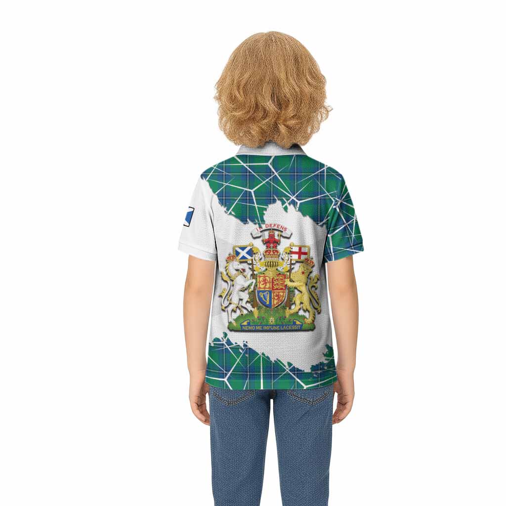Irvine Tartan Kid Polo Shirt with Family Crest and Lion Rampant Grunge Style